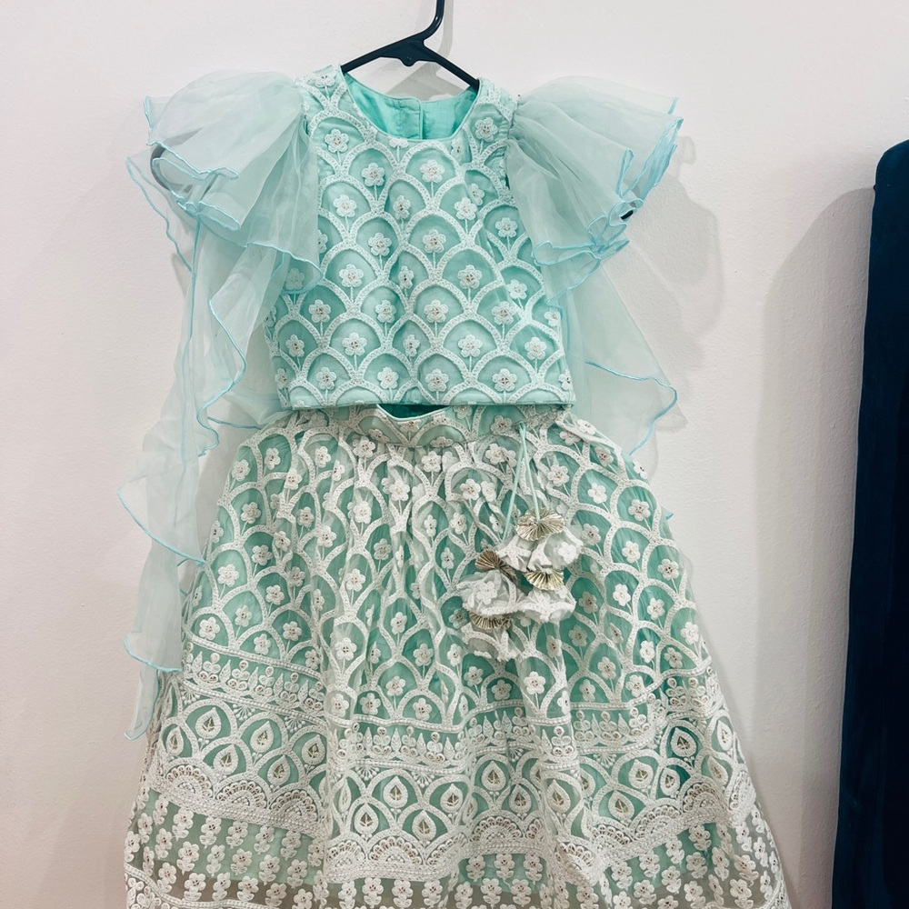 Aqua blue lehenga for kids